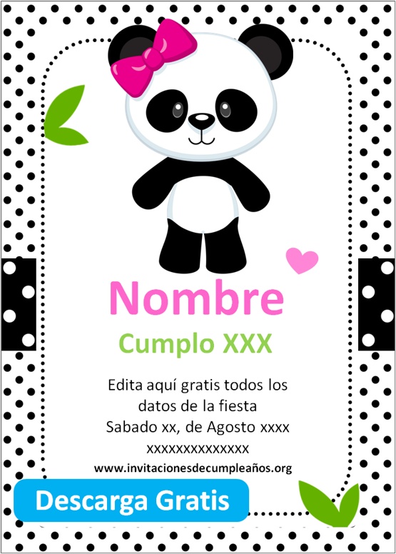 Invitaciones de Oso Panda para editar de Cumpleaños cumpleaños
